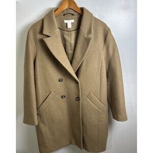 Manteco for H&M Italy Woven Wool Blend Double Breasted Mid-Length Tan Coat Sz 14